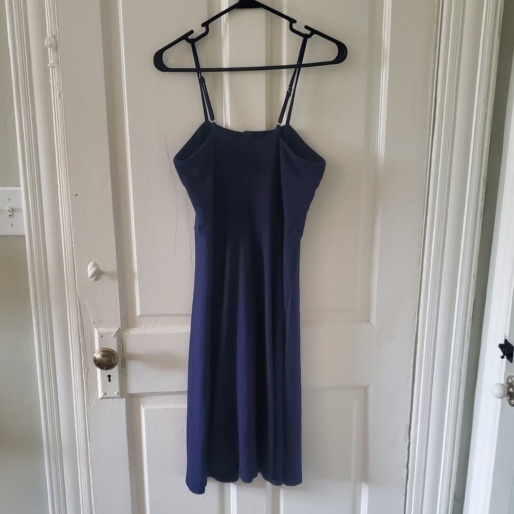 Navy spaghetti strap midi dress with buttons - Picture 2 of 8